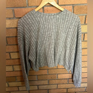 Billabong Women’s Long Sleeve Gray Knit Ribbed Sweater Crop Top Size Small